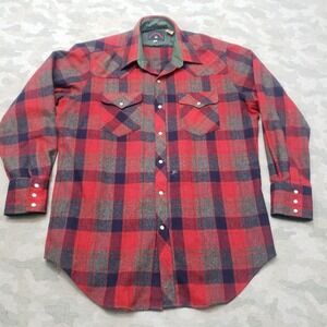 VTG Rock Creek Ranch Shirt Mens Large Red Wool Blend Pearl Snap Long Sleeve